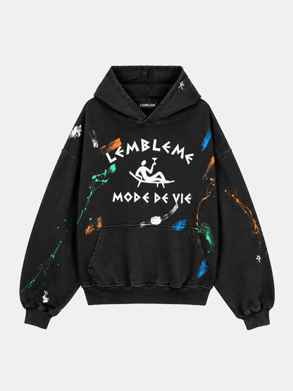LA PATA NEGRA black hand-painted heavyweight hoodie by L'EMBLEME, front view