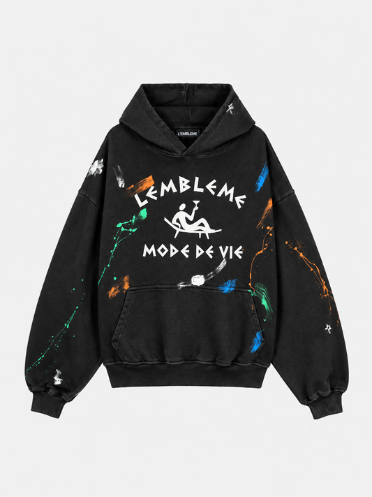 LA PATA NEGRA black hand-painted heavyweight hoodie by L'EMBLEME, front view