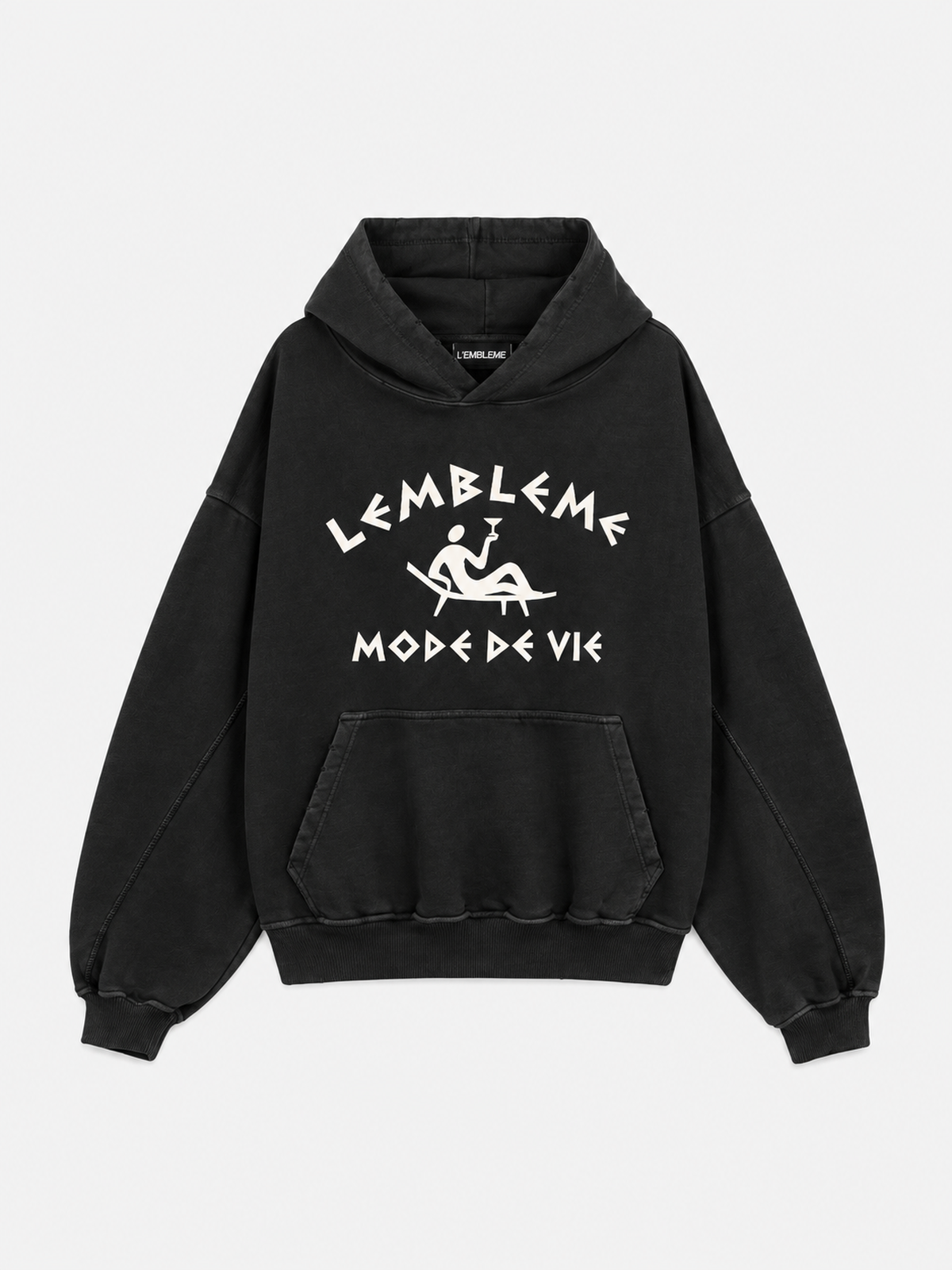 LA PATA NEGRA black 500GSM oversized hoodie by L'EMBLEME, front view