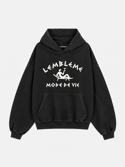 LA PATA NEGRA black 500GSM oversized hoodie by L'EMBLEME, front view