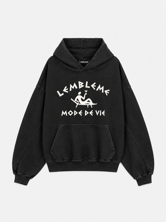 LA PATA NEGRA black 500GSM oversized hoodie by L'EMBLEME, front view