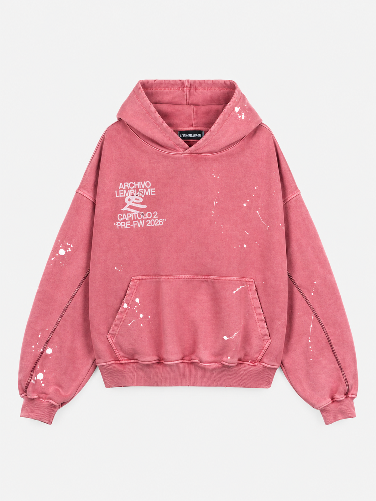 AMORE washed coral hand-painted heavyweight hoodie by L'EMBLEME, front view
