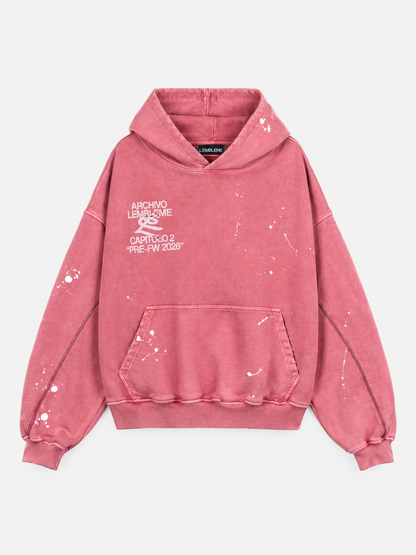 AMORE washed coral hand-painted heavyweight hoodie by L'EMBLEME, front view