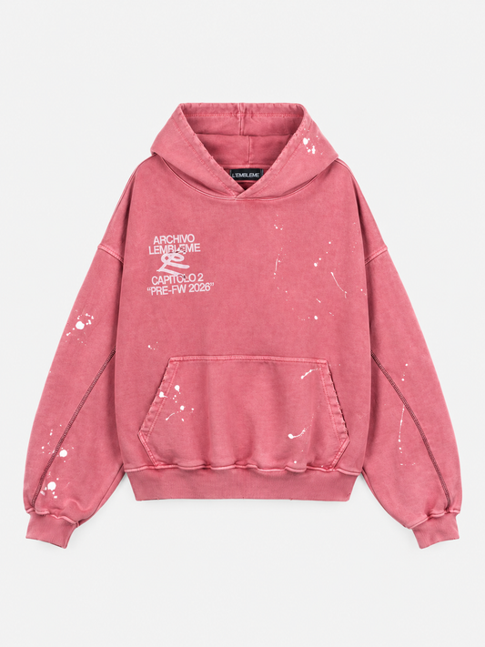 AMORE washed coral hand-painted heavyweight hoodie by L'EMBLEME, front view