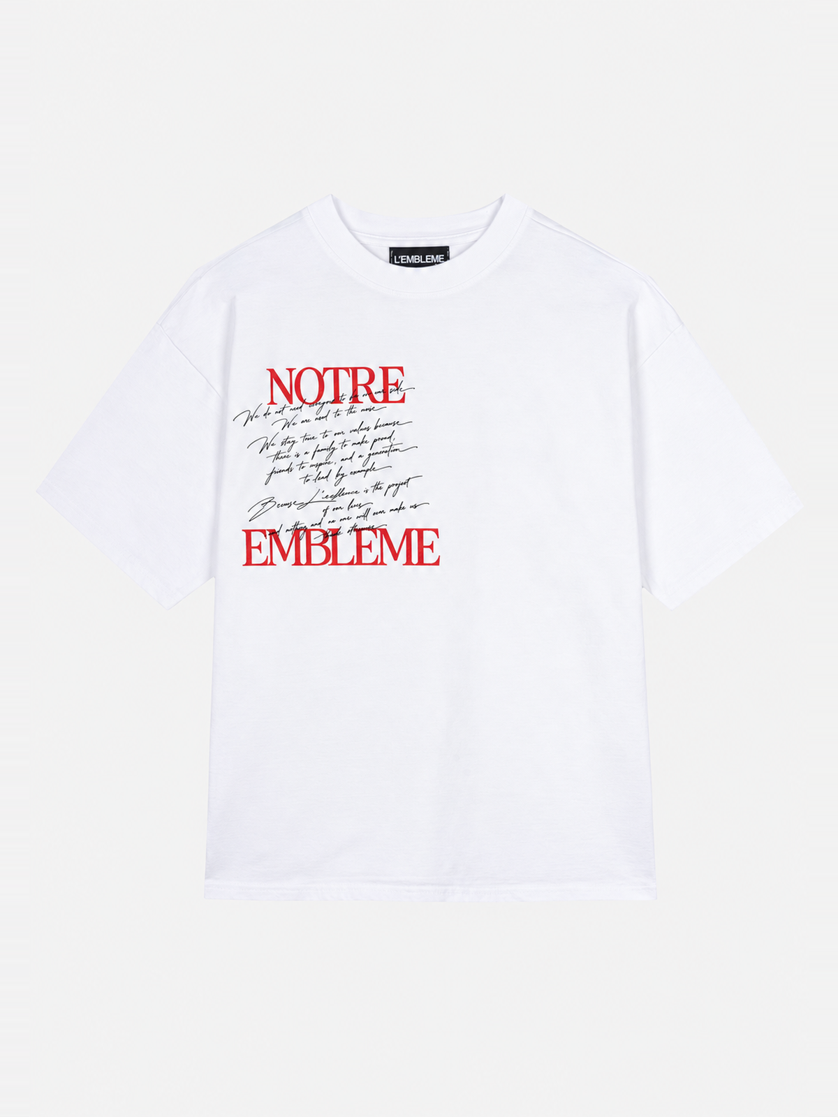 CIAO BELLA white heavyweight oversized T-shirt by L'EMBLEME, front view